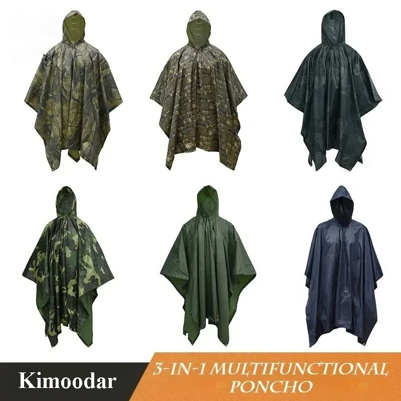Cycling Gear In Winter - Tactical Camouflage Rain Poncho Multi-Functional Outdoor
